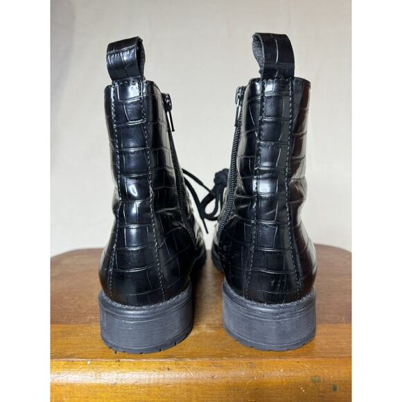 VINTAGE Steve Madden Bobbi Leather Vegan Combat Boot Black Croc 90s Y2K 7.5 RARE - Picture 3 of 10